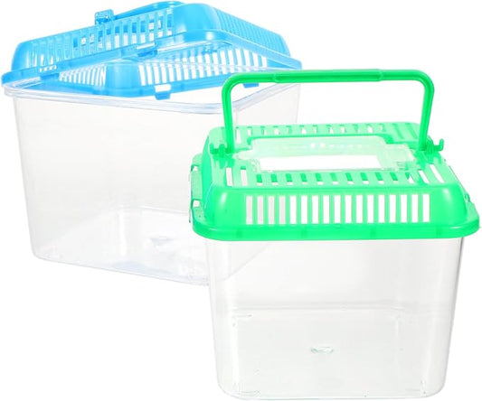 Ipetboom Clear Case 1pc Reptile Feeding Terrarium Pet Portable Small Reptile Cage Fish Tank Handheld Small Pet Box Transparent Tortoise Tank Breeding Case(Color) Containers with Lids