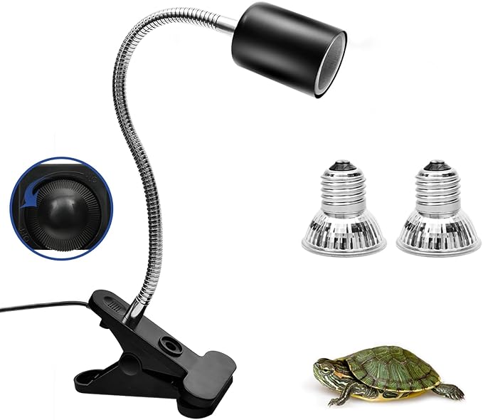 Techsea Reptile Heat Lamp with 360° Rotatable Clips, UVA + UVB Spectrum, 2 Light Bulbs (Black-1 Pack)