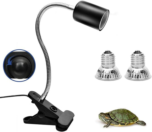 Techsea Reptile Heat Lamp with 360° Rotatable Clips, UVA + UVB Spectrum, 2 Light Bulbs (Black-1 Pack)