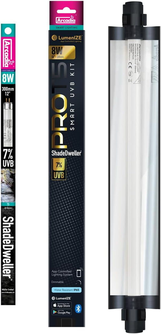 Arcadia LumenIZE ProT5 Reptile Light Fixture Kit 13" Long 8 Watts 7% UVB ShadeDweller – Smart UVB Light for Reptiles, Geckos, Skinks, Chameleons and Arboreal Tanks, Easy to Use Indoor Lighting Setup
