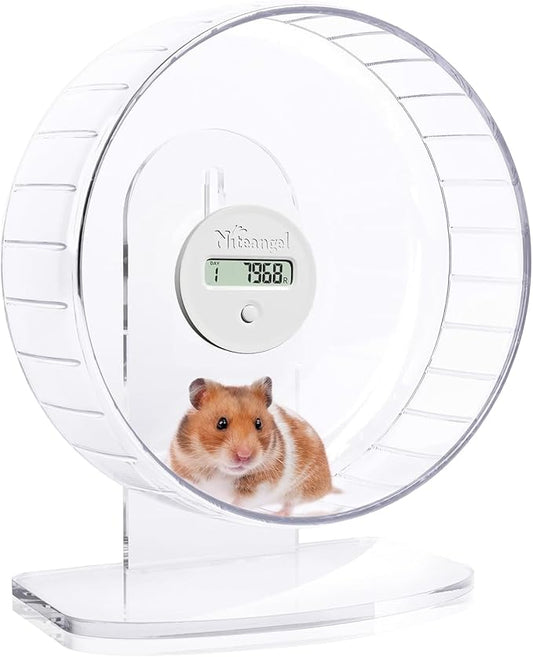 Niteangel Super-Silent Hamster Exercise Wheels with Pedometer- Quiet Spinner Hamster Running Wheels with Adjustable Stand for Hamsters Gerbils Mice Or Other Small pet