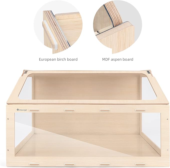 Niteangel Vista Hamster Cage W/Oblique Opening Cage Door - MDF Aspen Small Animal Cage for Syrian Dwarf Hamsters Degus Mice or Other Similar-Sized Pets (Large - 47.1 x 22.7 x 26.9 inches, Burlywood)