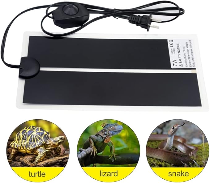 Reptile Heating Pad with Temperature Adjustment 7W/ 14W/ 20W Under Tank Terrarium Heater Heat Mat for Turtle, Tortoise, Snakes, Lizard, Gecko (7W)