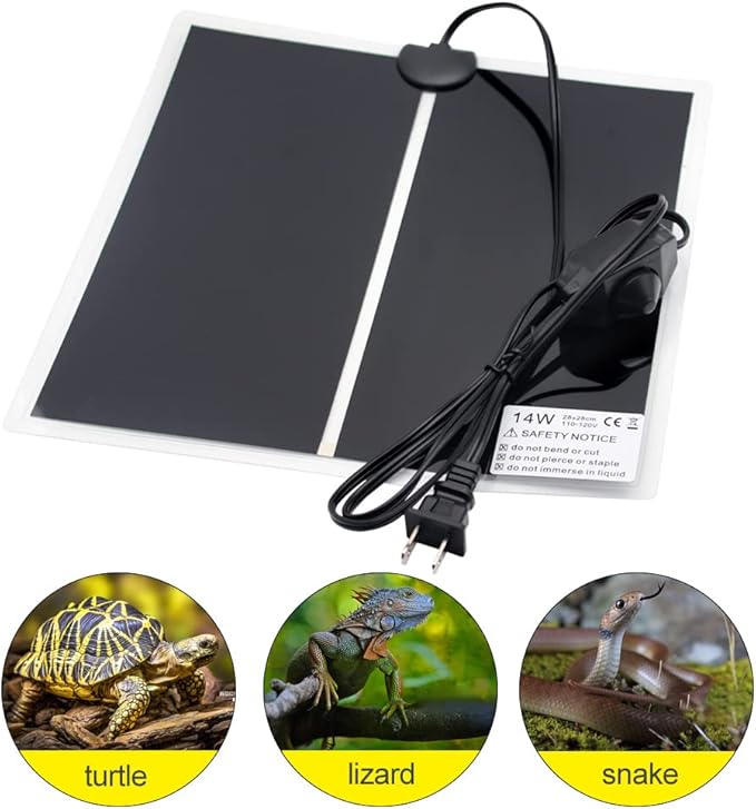 Reptile Heating Pad with Temperature Adjustment 7W/ 14W/ 20W Under Tank Terrarium Heater Heat Mat for Turtle, Tortoise, Snakes, Lizard, Gecko (14W)