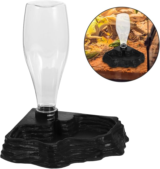 Reptile Automatic Water Feeder for Tortoises and Lizards Black Smooth Surface Design Convenient and Practical Drinking Fountain for Terrarium Use