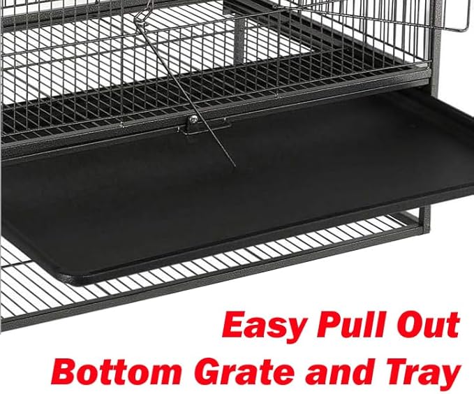 Extra Large Durable Wrought Iron Metal Bird Flight Parrot Breeder Home Cage with Double Large Front Doors 4 Side Pull Up Doors Rolling Stand Storage Shelf Lockable Wheels