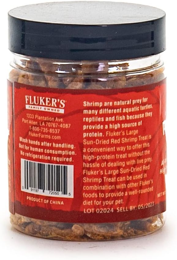 Fluker's All Natural Large Sun-Dried Red Shrimp, High Protein Treats, Aquatic Turtle Food, Great for Aquatic Frogs, Tegus, Monitors, and Tropical Fish, 0.6 oz