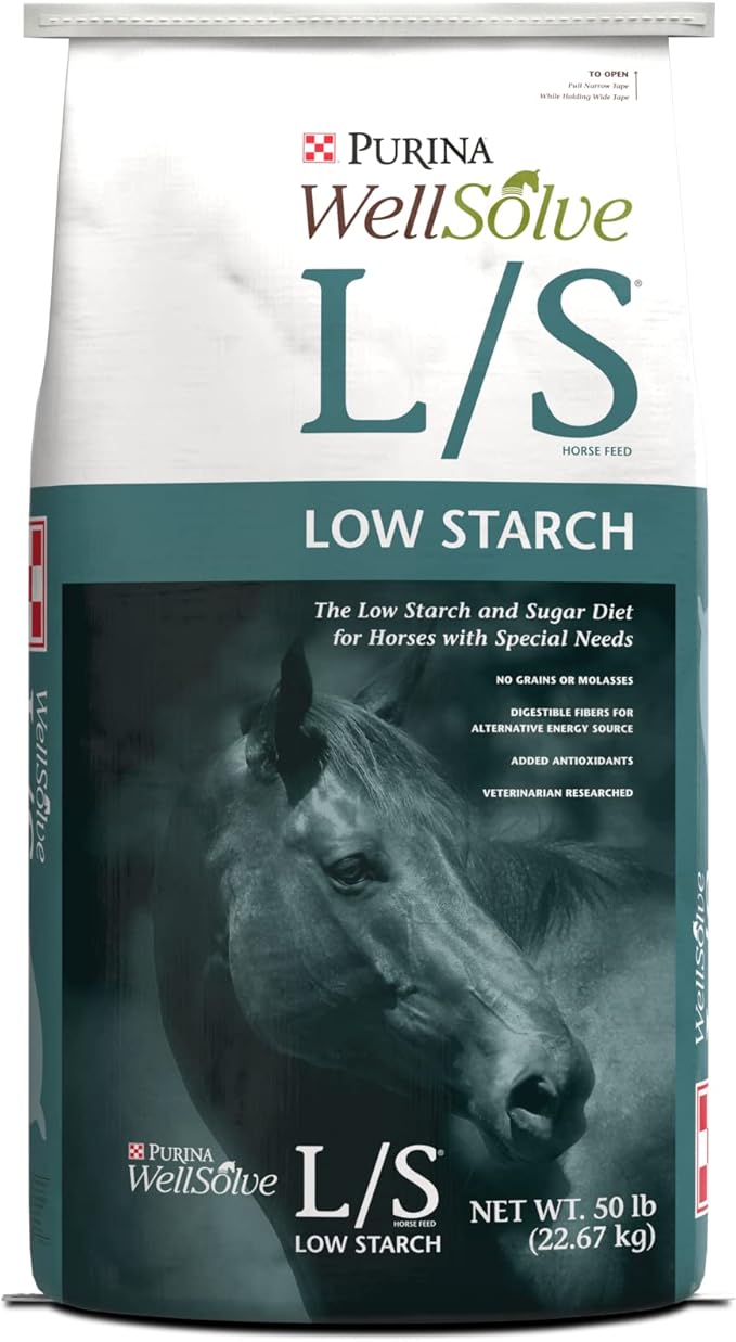 Purina Wellsolve Low Starch Horse Feed, Low Starch and Low Sugar Diet, Pellets 50lb Bag