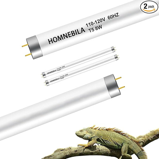 T5 10.0 UVB Reptile Light Bulb 8W, 2-Pack 12 Inch UVB/UVA Lamp Tube for Bearded Dragon, Lizards, Chameleons