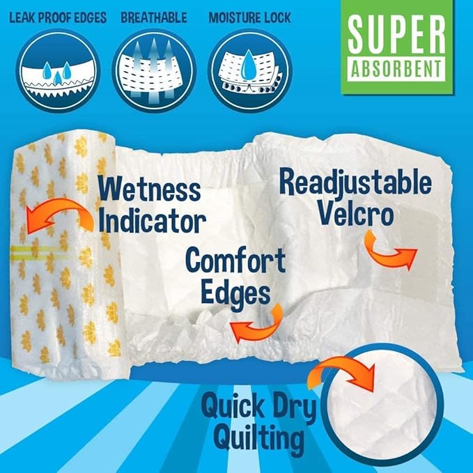 Bodhi Dog Disposable Male Dog Diapers - Super Absorbent, Leak-Proof Pee Wraps - Adjustable Fit, Comfortable Design, Advanced Moisture Control, and Wetness Indicator - Extra Large (20 Count)