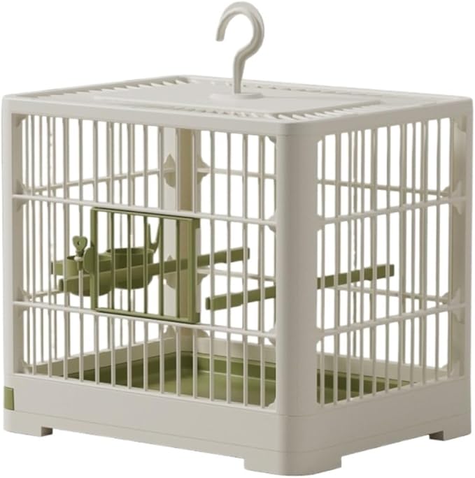 Bird Carrier Cage Travel Detachable Tray Hook Handle Transport Bird House for Outdoor(White)