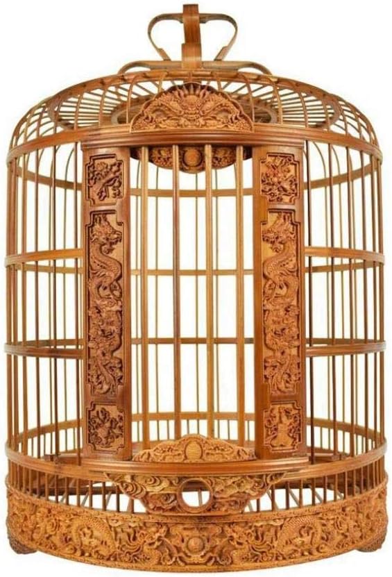 Wooden Bird Cage Retro Bamboo Hanging Bird Carrier Thrush Cage Balcony Garden Decor