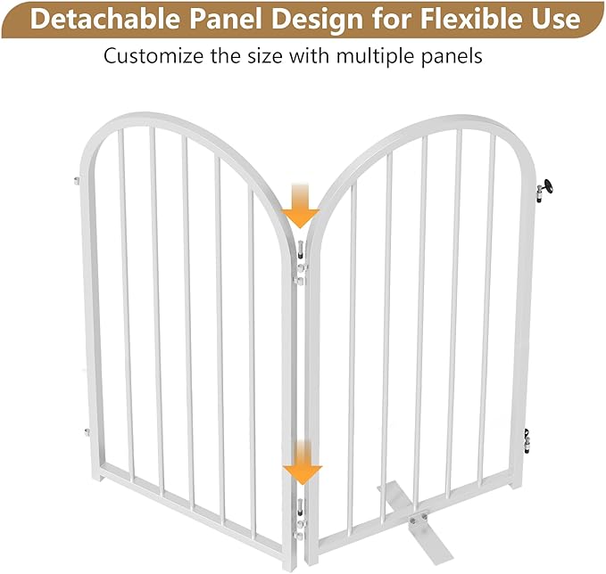PUPETPO Full Metal Dog Gate with Door for Indoor Outdoor, 32" Tall Free Standing Pet Dog Fence, 72" Extra Wide Pet Gates for Stairs, Hallways, Doorways, Kitchen, Decks, Yards (White, 4 Panels)