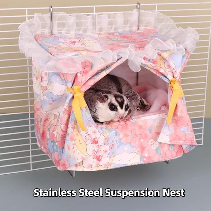 Rat Hammock for Cage Chew Proof Rat Toys Warm Bed, Small Animal Hanging Stainless Steel Basket Ferret Cage Accessories and Habitats Removable Nest Mat for Hamster, Sugar Glider, Hedgehog (Green)