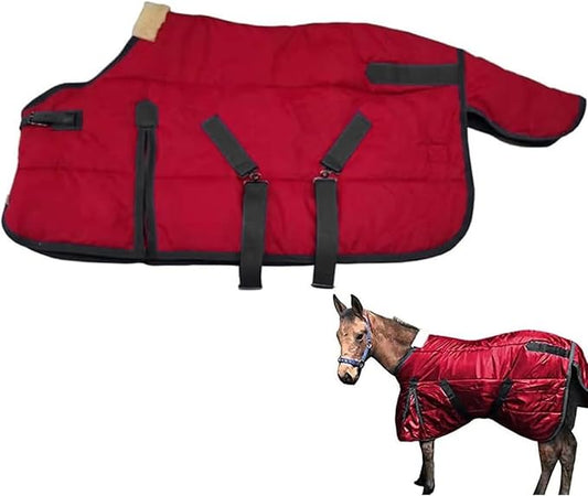 La La Pet Waterproof Warm-Keep Horse Turnout Blanket Adjustable and Breathable Clothes for Horse Mini Pony Ripstop Medium Weight 220g Poly Fill for Winter Red 40Inches