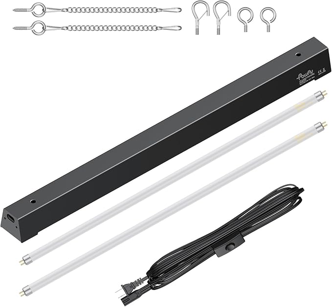 Pawfly T5 Reptile Light Combo Kit with 2 UVB Tubes, 10.0 UVB Light Fixture with Terrarium Hood and 24W Light Tubes for Bearded Dragon, Desert & Tropical Terrariums