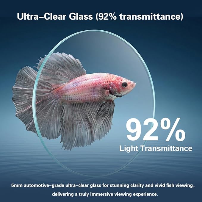 Betta Fish Tank,Aquarium Starter kit,2.8 Gallon Fish Tank Kit,Small Aquarium,Small Fish Tank,Ultra-Clear Nano Aquarium with Light,Filter,Cobblestone,Sand and Artificial Plants