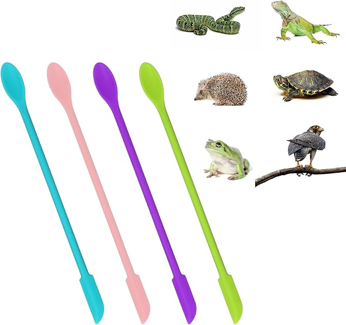 4 Pcs Reptile Spoon, Crested Gecko Food Mixing Spoon Crested Gecko Accessories Long Handle Feeding Tool fit Lizard Gargoyle Bearded Dragon