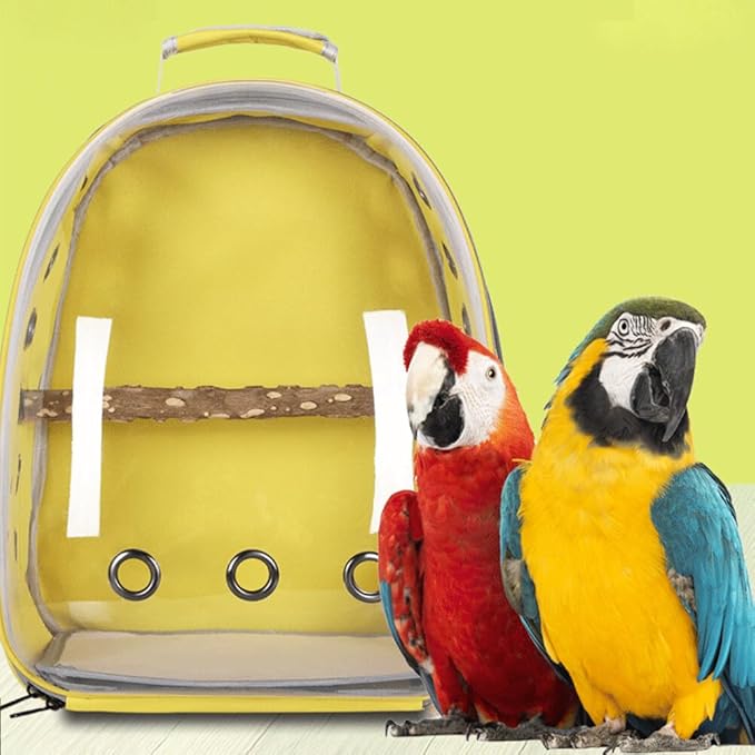 Bird Carrier Cage, Parrot Travel Backpack with Wooden Perch Standing Carrier Shoulders Bag for Pet Birds Outing Travel (Yellow)