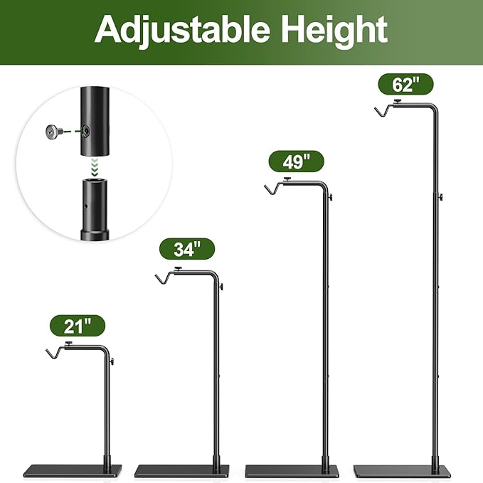 Reptile Heat Lamp Stand Adjustable 21"-62" – Metal Light Holder with Heavy Base for Bearded Dragon, Turtle, Snake, Lizard – Aquarium and Terrarium Heating Lamp Fixture