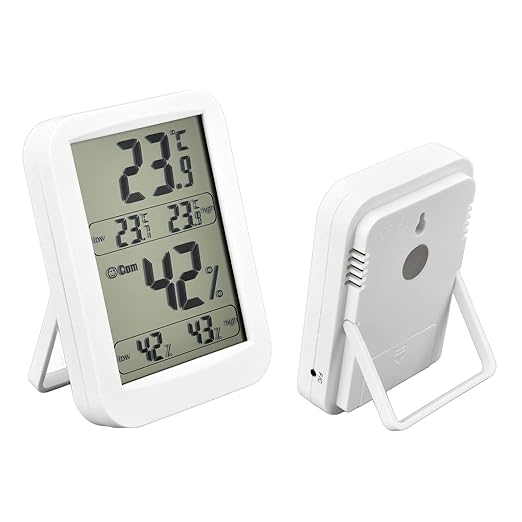 Pwshymi Digital Accurate Thermometer Hygrometer Large LCD Display Temp Humidity Meter for Reptiles Greenhouse - ABS White 1 Set