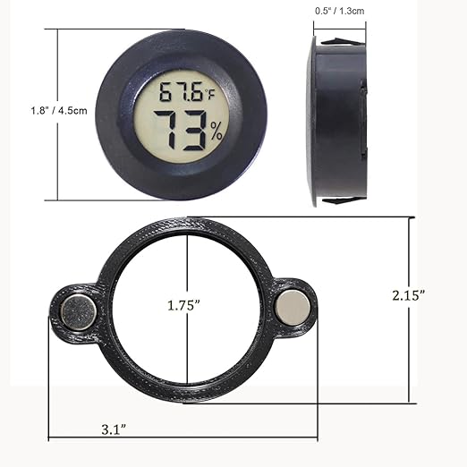 2 Pcs Magnetic Jumping Spider Enclosure Thermometer and Humidity Gauge Temperature and Humidity Monitor for Jumping Spider and Reptile Tank Mini Digital Hygrometer with LCD Screen(Round)