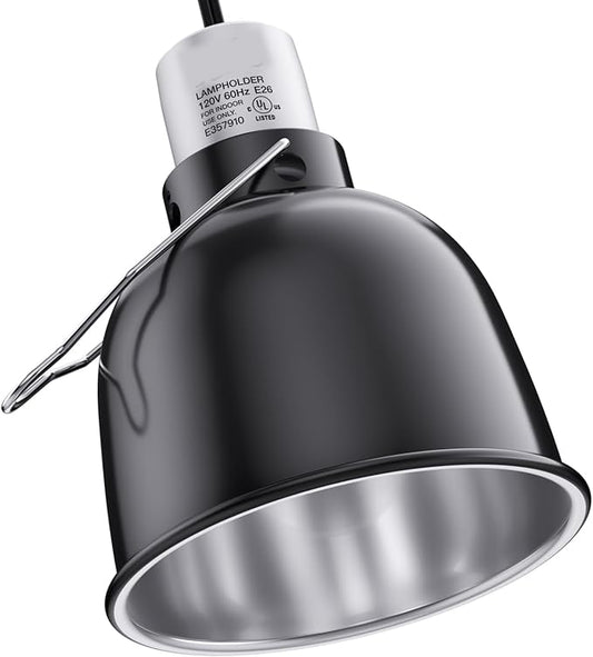 MRREPTILE Reptile Light Fixture – 5.5'' Deep Dome Lamp with Ceramic Socket – Dual Use for Heat Emitter & Basking Bulbs & UVB Bulbs – Ideal for Bearded Dragon, Snake, Chameleon, Turtle & Terrarium