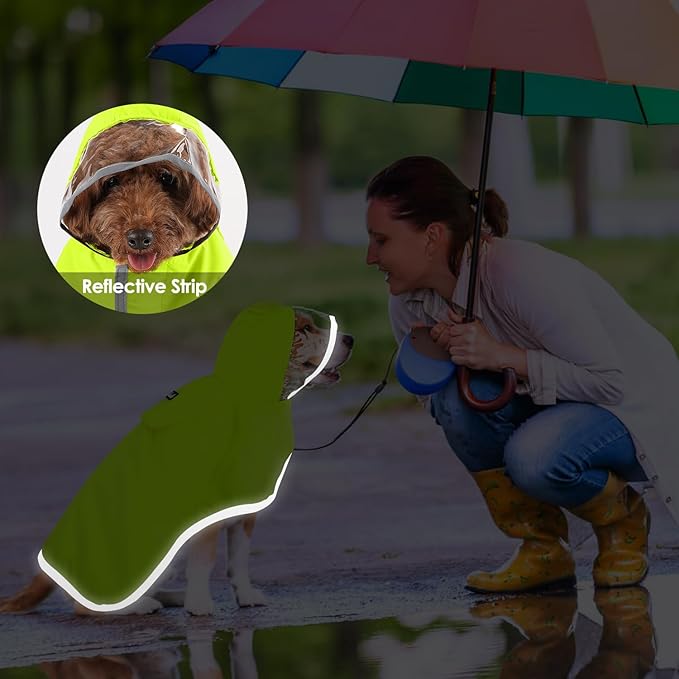 Lukovee Dog Raincoat, Adjustable Dog Rain Jacket with Clear Hooded Double Layer for Large Medium Small Dogs Puppies, Waterproof Rain Coat Poncho with Reflective Storage Pocket & Rim(VL,L)