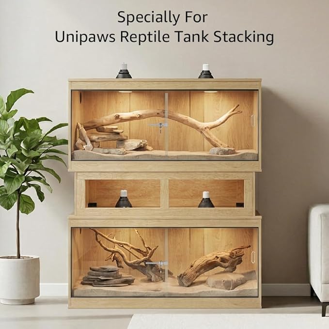 unipaws Reptile Enclosure Stacker for 50 Gallon Tank, Stackable Base with Heat Lamp Openings and Metal Reinforced Corners