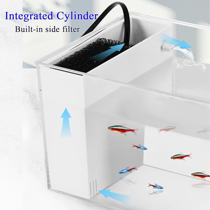 Mini Fish Tank Betta Aquarium Starter Kits Multifunctional Desktop LED Aquarium with Switch Button White, 1 Gallon