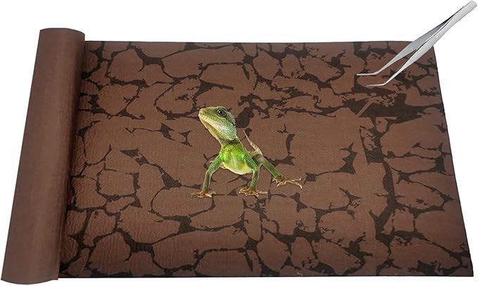 Tfwadmx Reptile Carpet Sand Mat for Bearded Dragon Terrarium Substrate Liner Brown Reversible Lizard Bedding Mats for Cage Leopard Gecko Tortoise Turtle Snake Chameleon with Tweezer 20"x 39"(1 Pcs)