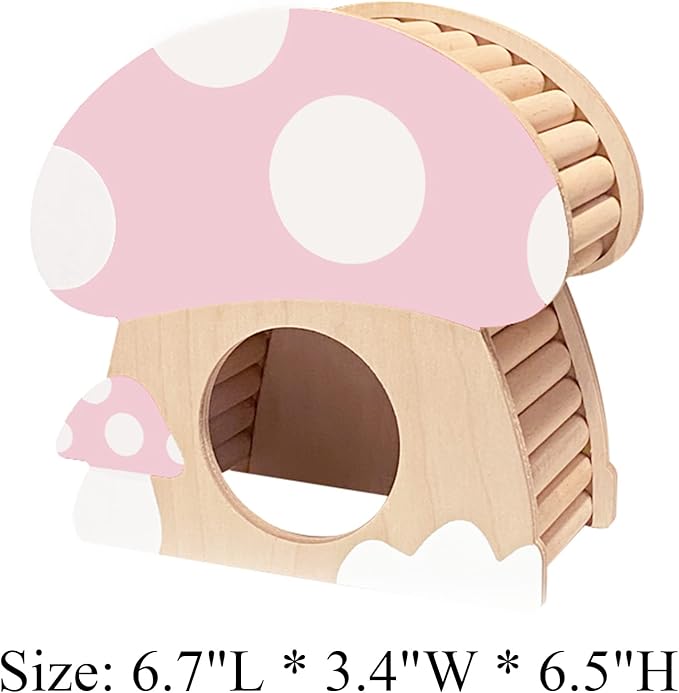 Hamster Mini House, Mushroom-Shaped Wood Hide Home for Dwarf Hamsters, Rat, Gerbils, Syrian, Mice, Small Animals Hideout Habitat Hut, Wooden Hamster Hideaway Toys, Indoor Cave Cage Accessories