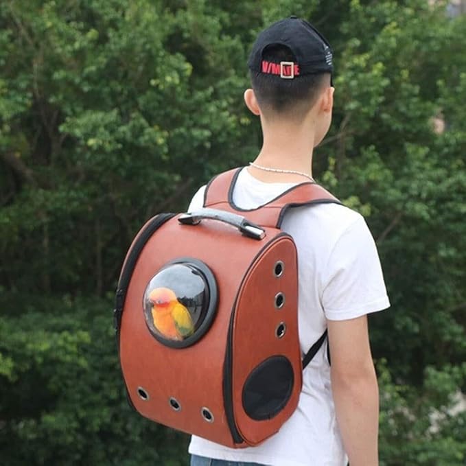 Breathable Bird Backpack Travel Cage for Parakeets, Parrots & Small Birds, Transparent Round Cover with Double Open Zipper, Anti-Lost Hook