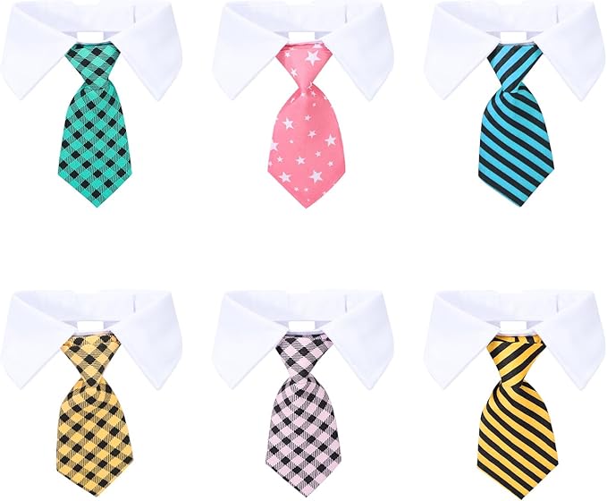 Segarty Neck Ties for Dogs, 6pcs Adjustable Dog Tie White Collar with Formal Classy Stripped Necktie for Pet Cats Small and Medium Boy Puppy Pets Tuxedo Wedding Birthday Gift