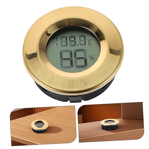 FRCOLOR Round Embedded Cigar Box Humidifier Digital Hygrometer Thermometer LCD Indoor Room Wall Thermometer for Humidity Gauge Reptile Habitat