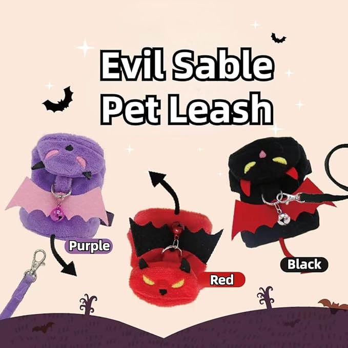 Ferret Harness and Leash, Adjustable Walking Vest for Guinea Pig, Kitten, Puppy, Bunny and Other Small Animals, Soft and Breathable Ferret Lead Leash with Evil Wings and Safe Bell (Red)