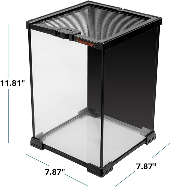 Aquatop 3.2 Gal Stackable Small Pet Terrarium - Durable Clear Glass Tank with Removable Ventilated Mesh Top for Reptiles, Arachnids, and Amphibians, RT-03