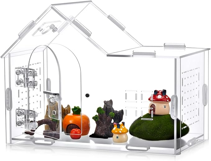 Teenyyou 9.45 x 7.3 x 4.7 Inches Extra Large Jumping Spider Enclosure Acrylic Tarantula Enclosure Reptile Habitat with Handle and Magnetic Door for Reptiles, Amphibians and Spiders