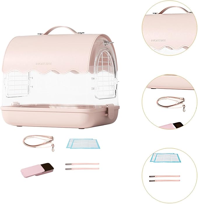Portable Bird Transporter with Convenient Carrying Straps, PU Leather Pink
