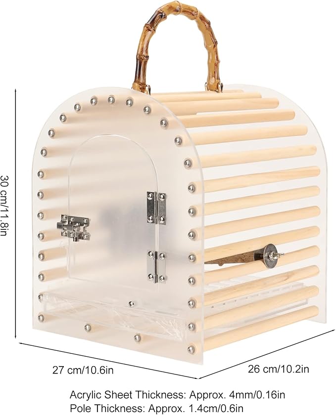 Fydun Portable Bird Cage Ese Proof Circular Arc Small Transparent Acrylic Travel Bird Carrier for Bird for Families
