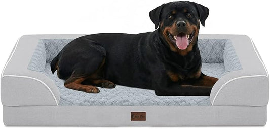 Orthopedic Dog Beds for Extra Large Sized Dogs, Waterproof Memory Foam XL Pet Bed with Sides 48x30Inch, Non-Slip and Egg-Crate Foam Big Dog Couch Bed with Removable Washable Cover, Light Grey
