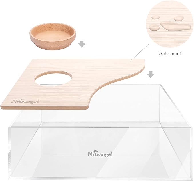 Niteangel Animal Sand-Bath Box: - Acrylic Critter's Sand Bath Shower Room & Digging Sand Container for Hamsters Mice Lemming Gerbils or Other Small Pets (Rectangle, Burlywood)