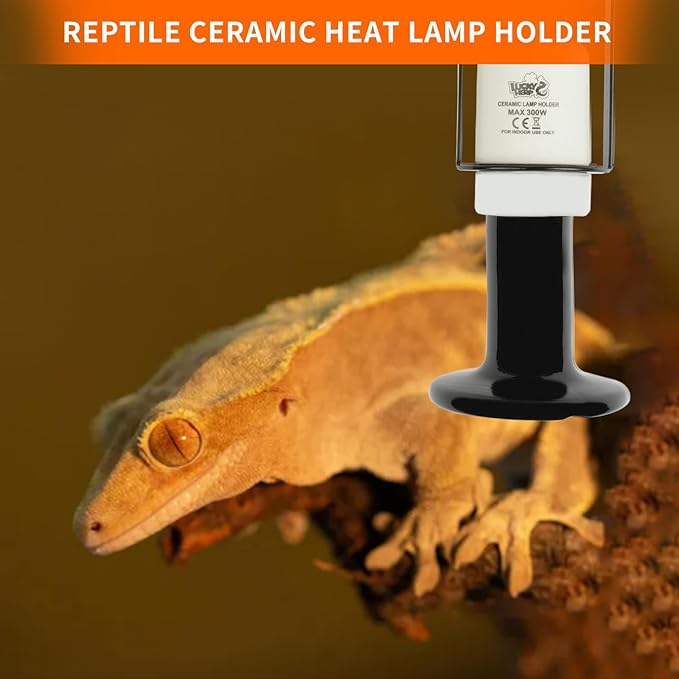 LUCKY HERP Reptile Ceramic Heat Lamp Holder, 1 Pack 300W Pet Heater Bracket (no Bulb Included), Heat Lamp Holder for Amphibians Terrariums Lizards Tortoise