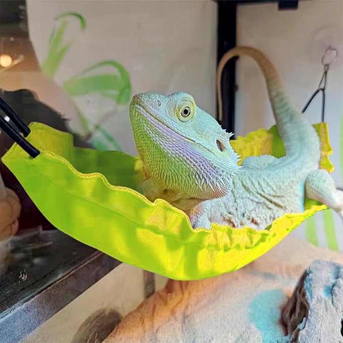 Reptile Hammock, Bearded Dragon Tank Accessories Lizard Hammock Reptile Lounger for Lizard Gecko Snakes Chameleon Lguana Reptiles (Yellow)