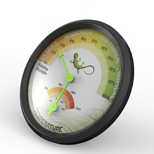 KALLORY High-Precision Mechanical Thermometer Hygrometer for Reptile Tank, Mini Dial Temperature and Humidity Gauge with Adhesive for Bearded Dragon and Gecko Terrariums