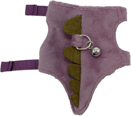 Bearded Dragon Harness and Leash Set - Soft Fleece Dinosaur Vest with Safe Bell Adjustable Lizard Traction Rope Escape Proof Outdoor Walking Training Leash for Ferret Rat Kitten Puppy (Purple)