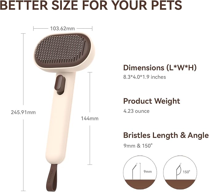 Aumuca Cat Brushes for Indoor Cats Dog Hair Brush for Shedding Long or Short Haired Cats Grooming Deshedding Brush for Dog Kitten Horse Massage Removes Loose Fur, Brown - Image 8