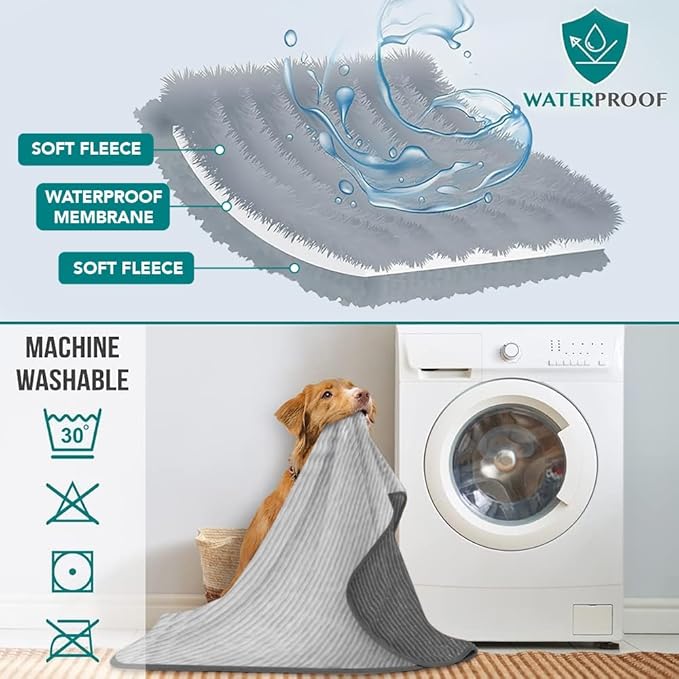 PetAmi Waterproof Dog Blanket, Leakproof Pet Blanket for Small Medium Large Dog, Reversible Furniture Bed Sofa Couch Cover Protector, Soft Striped Pet Throw for Indoor Cat, 24x32 in, Grey Light Gray