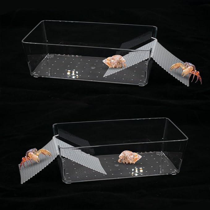 2 Pack Large Transparent Hermit Crab Tank with Climbing Ramp, Aquarium Tank Cage Salt Water Pool Accessories, Habitat for Small to Large Hermit Crab