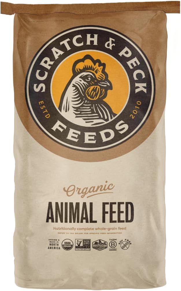 Scratch and Peck Whole Grain Grower Mash Broiler Chicken Feed - 40 lbs Bag - Soy-Free - 19% Protein, Certified Organic and Non-GMO Project Verified Chicken Food